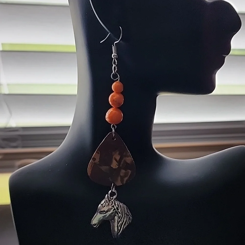 Handmade Silver and Brown Horse Dangle Earrings - Picture 6 of 6